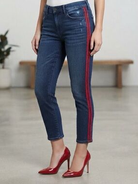 Kensie Jeans Dark Denim with red stripes Skinny Arcadia sz 8/29